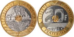 World Coins - Coin, France, Mont Saint Michel, 20 Francs, 1998, Paris, BE,