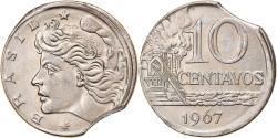 World Coins - Coin, Brazil, 10 Centavos, 1967, error clipped planchet,