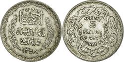 World Coins - Coin, Tunisia, Ahmad Pasha Bey, 5 Francs, 1939, Paris, , Silver, KM:264