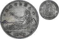 World Coins - Coin, Spain, Provisional Government, 2 Pesetas, 1870, Madrid, , Silver