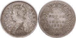World Coins - British India, Victoria, 1/2 Rupee, 1862, Silver,
