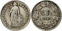 World Coins - Switzerland, 1/2 Franc, 1943, Bern, Silver, , KM:23