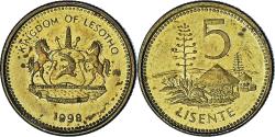 World Coins - Lesotho, 5 Licente, Lisente, 1998