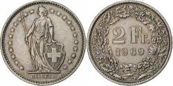 World Coins - Switzerland, 2 Francs, Helvetia, 1969, Bern, Copper-nickel,