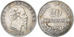 World Coins - Italy, Vittorio Emanuele II, 20 Centesimi, 1863, Milan, Silver,