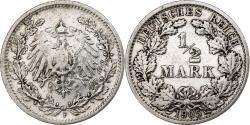 World Coins - GERMANY - EMPIRE, 1/2 Mark, 1905, Stuttgart, Silver,