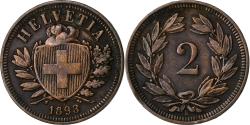 World Coins - Switzerland, 2 Rappen, Écusson, 1893, Berne, Bronze,