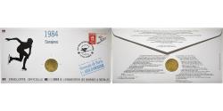 World Coins - France, Medal + stamp, XVIème JO d'Albertville, Sarajevo, 1991, Copper-nickel