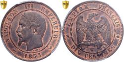 World Coins - France, Napoleon III, 10 Centimes, 1853, Lille, Bronze, PCGS,