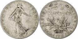 World Coins - France, 50 Centimes, Semeuse, 1908, Paris, Silver,
