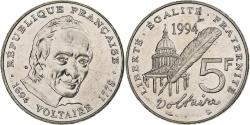 World Coins - France, 5 Francs, Voltaire, 1994, Pessac, Nickel Clad Copper-Nickel,