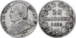 World Coins - ITALIAN STATES, PAPAL STATES, Pius IX, 20 Baiocchi, 1865, Rome, Silver, VF(30-35