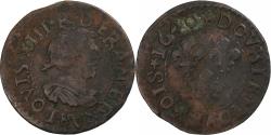 World Coins - France, Louis XIII, Double Tournois, 1640, La Rochelle, Copper,