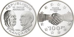 World Coins - France, 100 Francs, Monnaie de Paris, De Gaulle - Adenauer, 1994, Paris, Silver