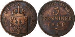 World Coins - German States, PRUSSIA, Friedrich Wilhelm IV, 3 Pfennig, 1859, Berlin, Copper