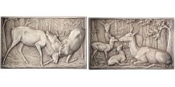 World Coins - France, Plaquette, SAMF, Combat de cerfs, Silvered bronze, G.Gardet,