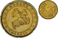 World Coins - Monaco, Rainier III, 20 Euro Cent, 2001, Paris, , Brass, Gadoury:MC176