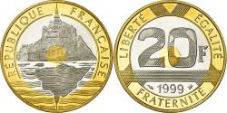 World Coins - Coin, France, Mont Saint Michel, 20 Francs, 1999, Paris, Proof,