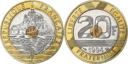 World Coins - France, 20 Francs, Mont Saint Michel, 1994, Pessac, Tri-Metallic,