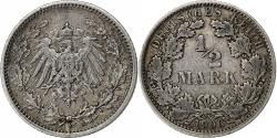 World Coins - GERMANY - EMPIRE, Wilhelm II, 1/2 Mark, 1906, Muldenhütten, Silver,