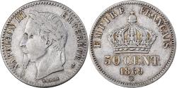 World Coins - France, Napoleon III, 50 Centimes, 1869, Strasbourg, Silver,