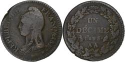 World Coins - France, 1 Décime, Dupré, AN 8, Metz, Copper, , Gadoury:187a