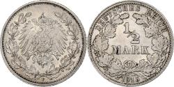 World Coins - GERMANY - EMPIRE, 1/2 Mark, 1915, Stuttgart, Silver, , KM:17