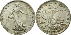World Coins - Coin, France, Semeuse, 50 Centimes, 1908, , Silver, KM:854, Gadoury:420