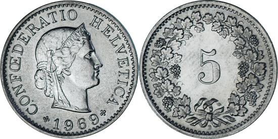 Coin, Switzerland, 5 Rappen, 1969, Bern, , Copper-nickel, KM:26