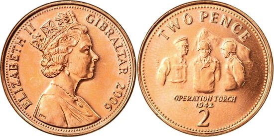 2009 Pobjoy Mint Elizabeth II Gibraltar Copper MS 2 Pence Coin #757186