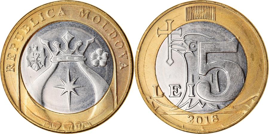MOLDOVA 5 LEI 2018 BI-METALLIC COIN UNC 