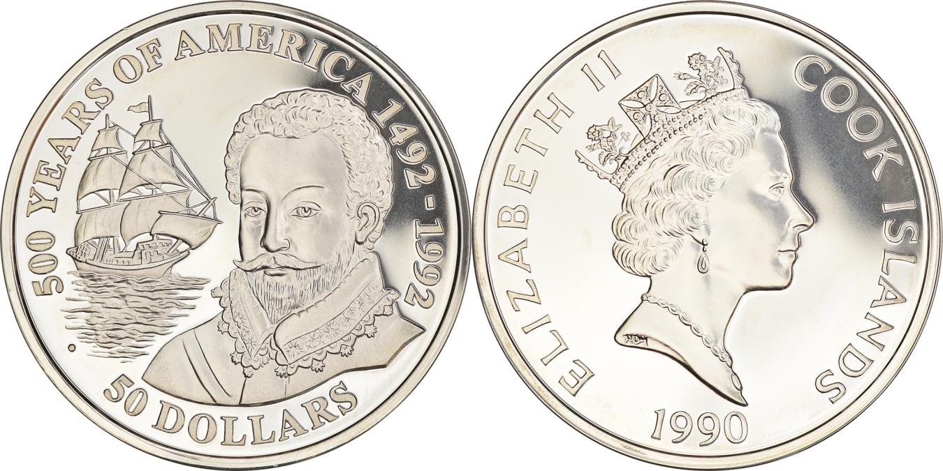 cook island 1988 50ドル 純銀コイン エリザベス2世 フランクリン