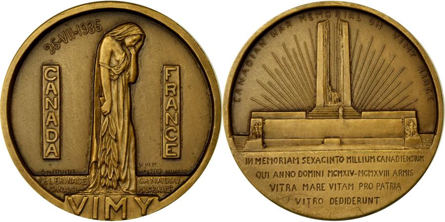 World Coins - France, Medal, Canadian War Memorial on Vimy, 1936, Possesse, , Bronze