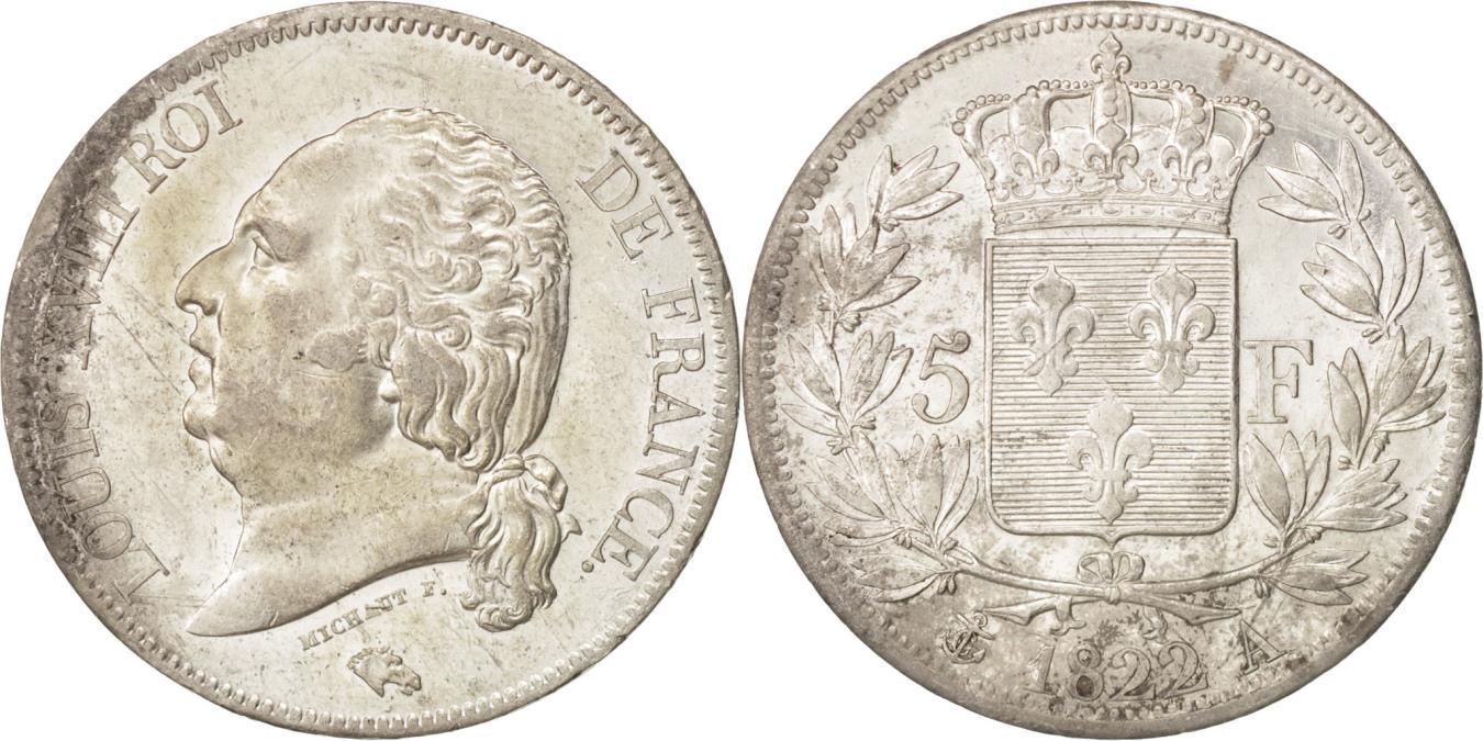 Coin, France, Louis XVIII, Louis XVIII, 5 Francs, 1822, Paris,