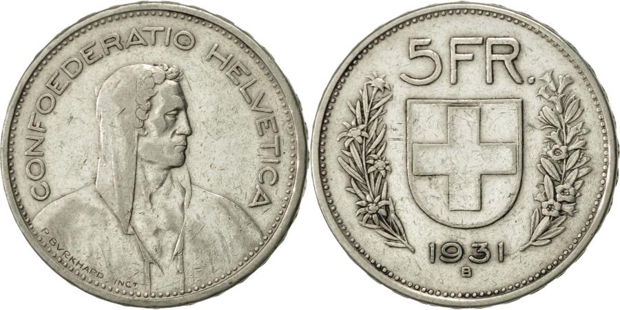 Switzerland Silver coin 5 franc 1953 Bern mint high grade .835//1000 toned WC1010
