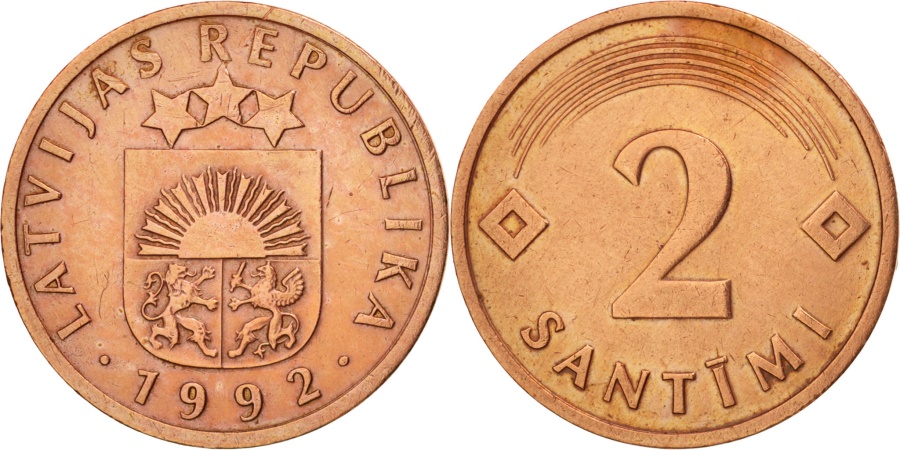 Latvia, 2 Santimi, 1992, , Copper Clad Steel, KM:21 | European Coins