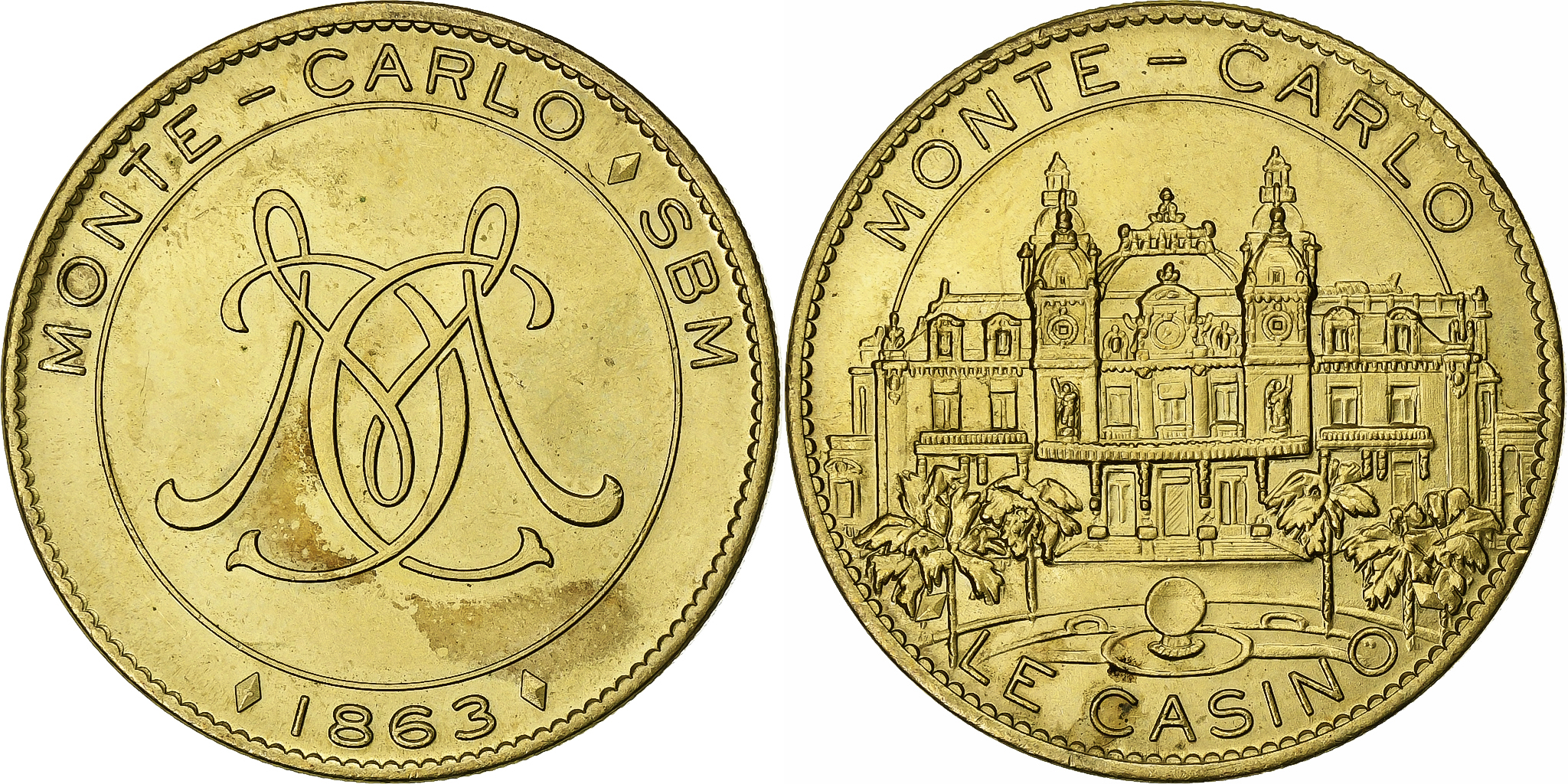Monaco, Token, Monte-Carlo - Le casino, 1863, Brass, | Tokens & Medals
