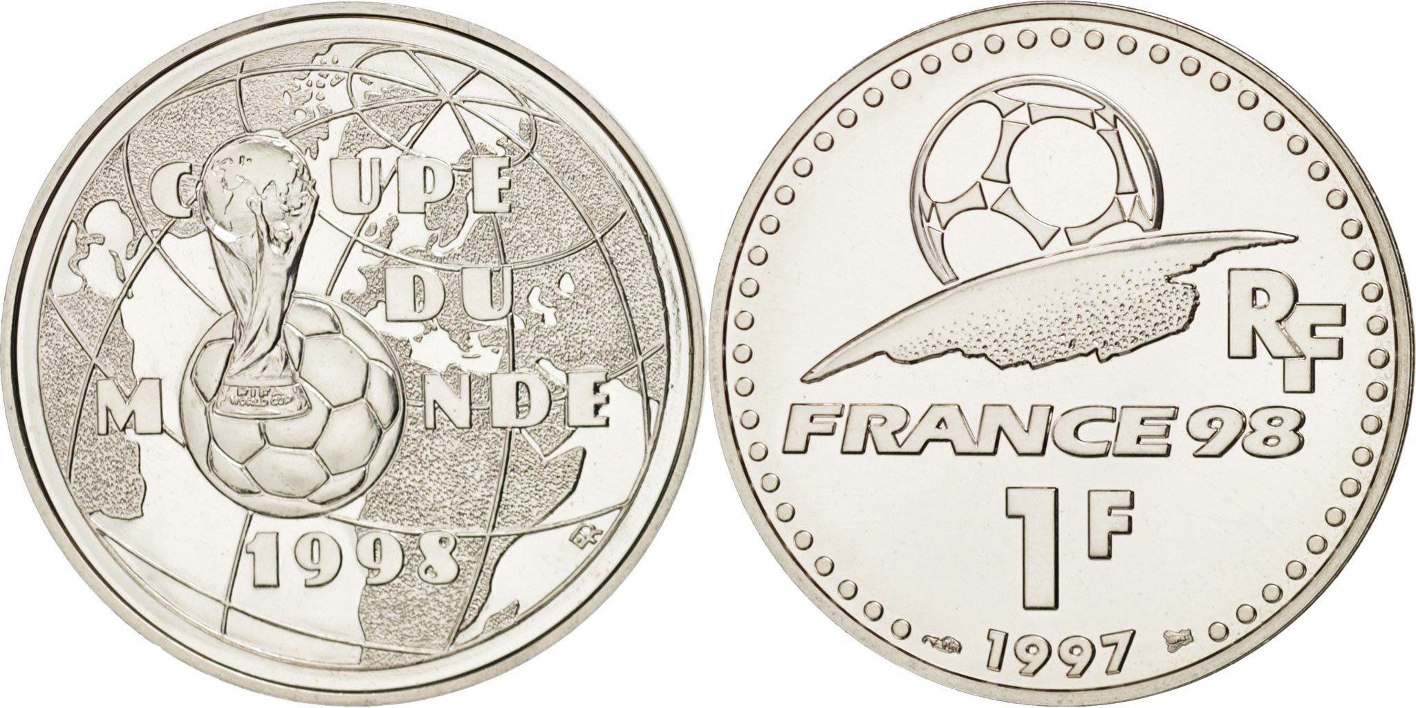 France, 1 Franc, 1997, World Cup 1998, Silver, KM:1211 | European