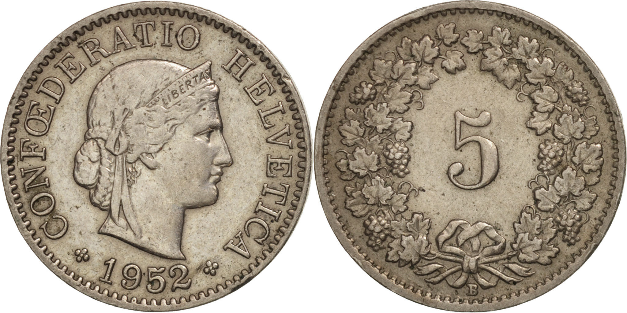 Switzerland, 5 Rappen, 1952, Bern, , Copper-nickel, KM:26
