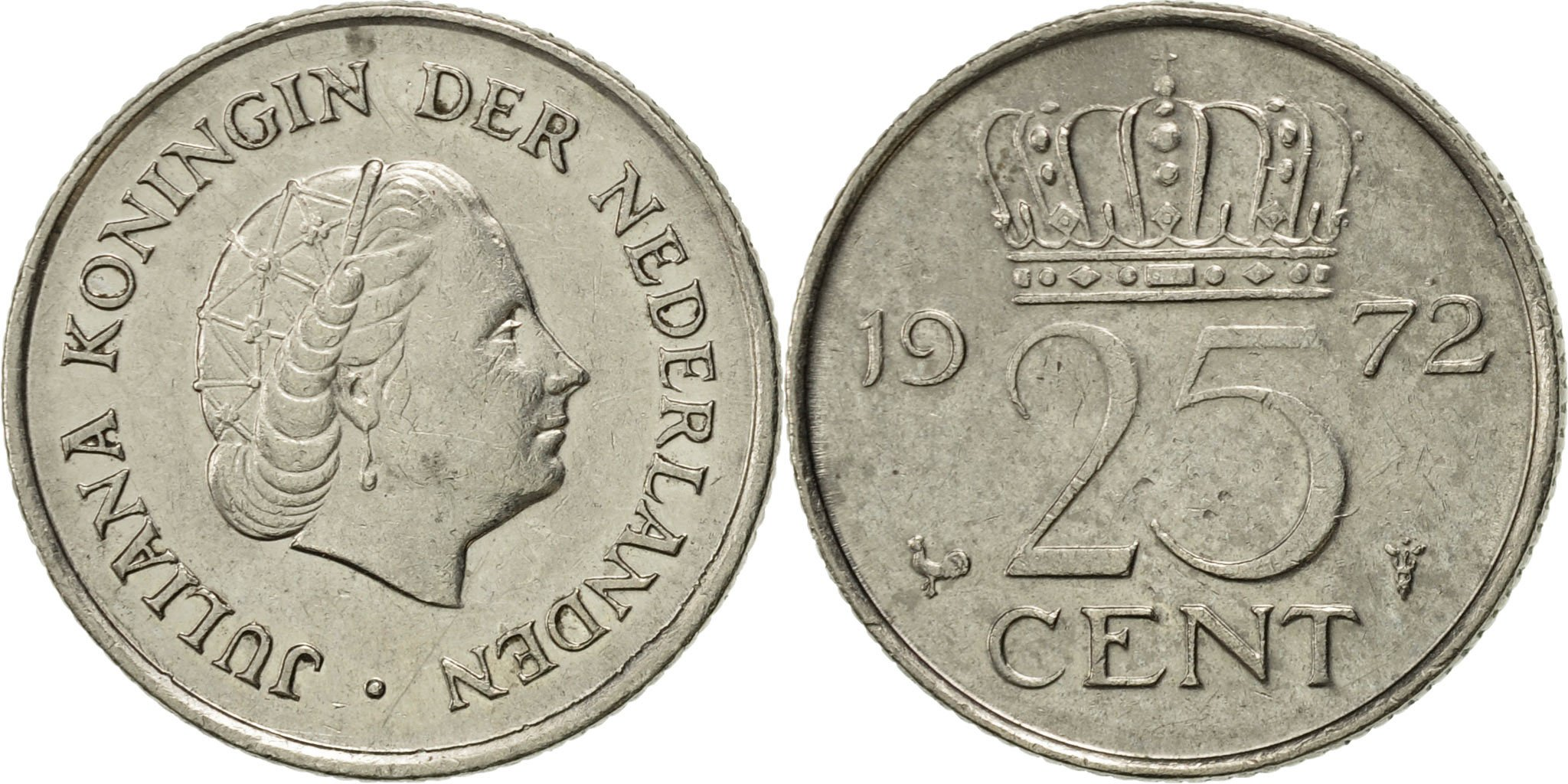 Netherlands, Juliana, 25 Cents, 1972, , Nickel, KM:183 | European