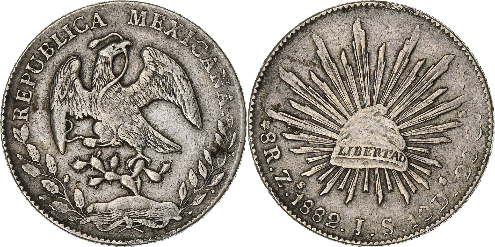 Mexico, 8 Reales, 1882, Zacatecas, Silver, , KM:377.13 | North