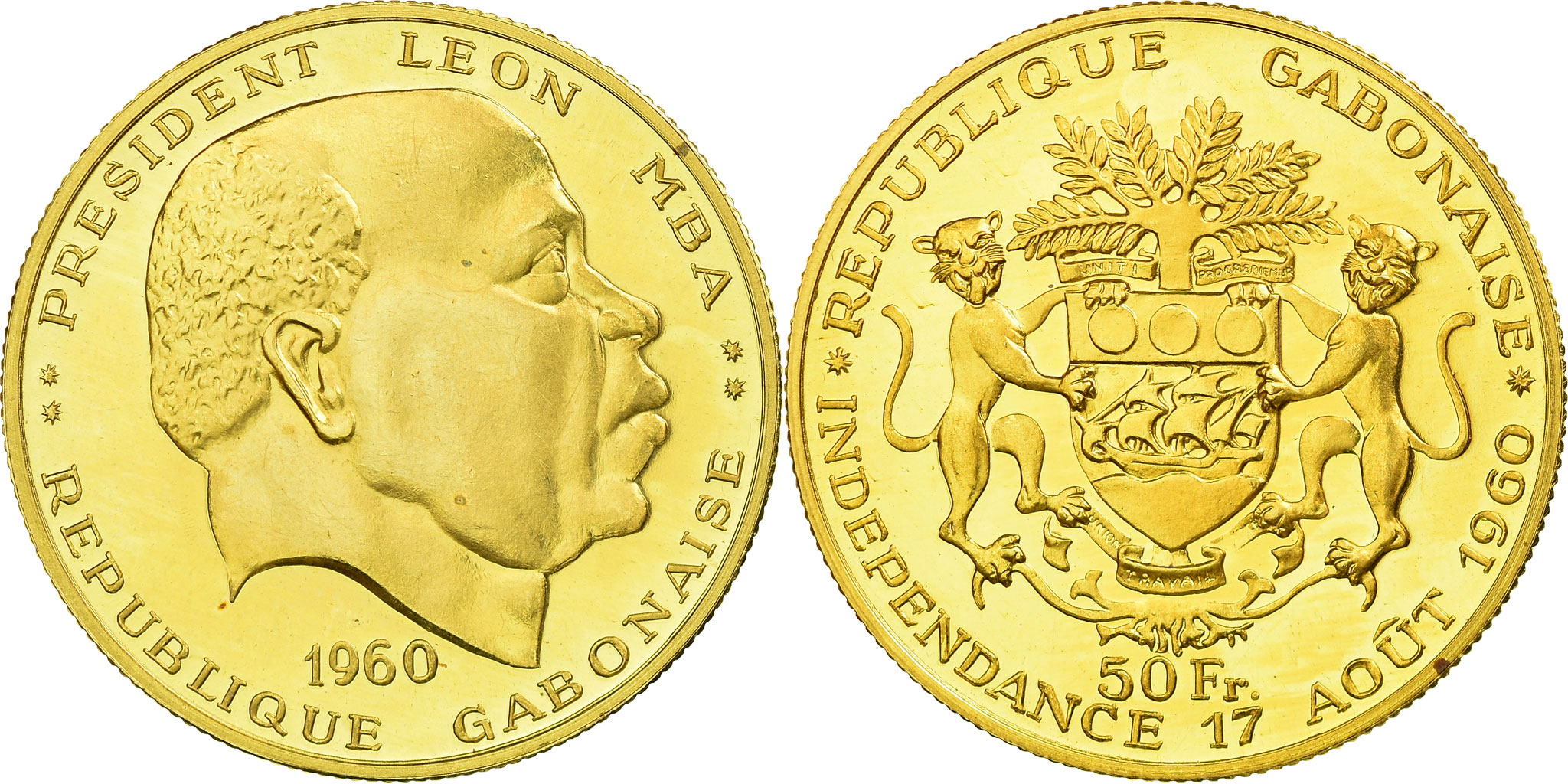 Coin, Gabon, Léon Mba, 50 Francs, 1960, Paris, Proof, , Gold, KM:3