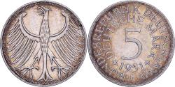 World Coins - Federal Republic of Germany, 5 Mark, 1951, Stuttgart, Silver,