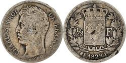 World Coins - Coin, France, Charles X, 1/2 Franc, 1828, Bayonne, , Silver, KM:723.8