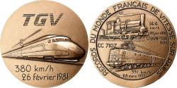 World Coins - France, Medal, TGV, Records du Monde Français de Vitesse, 1981, Bronze, C.