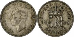 World Coins - Great Britain, George VI, 6 Pence, 1945, British Royal Mint, Silver,