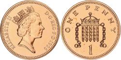 World Coins - Great Britain, Elizabeth II, Penny, 1995, London, Série BU, Copper Plated