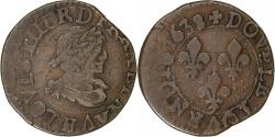 World Coins - France, Louis XIII, Double Tournois, 1638, La Rochelle, Copper,