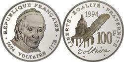 World Coins - France, 100 Francs, Voltaire, 1994, Monnaie de Paris, Proof, Silver,