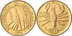 World Coins - Coin, San Marino, 20 Lire, 1974, Rome, , Aluminum-Bronze, KM:34